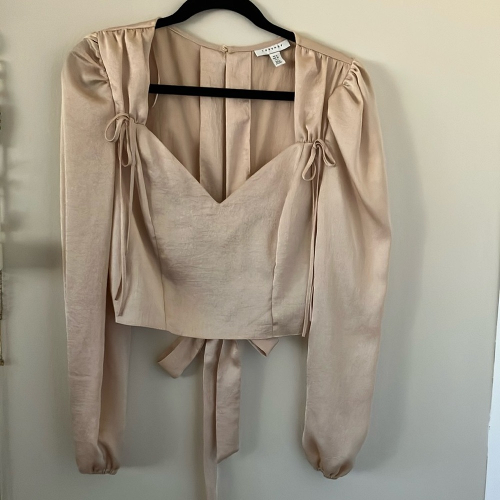 Topshop Satin Cream Top with Tie Details